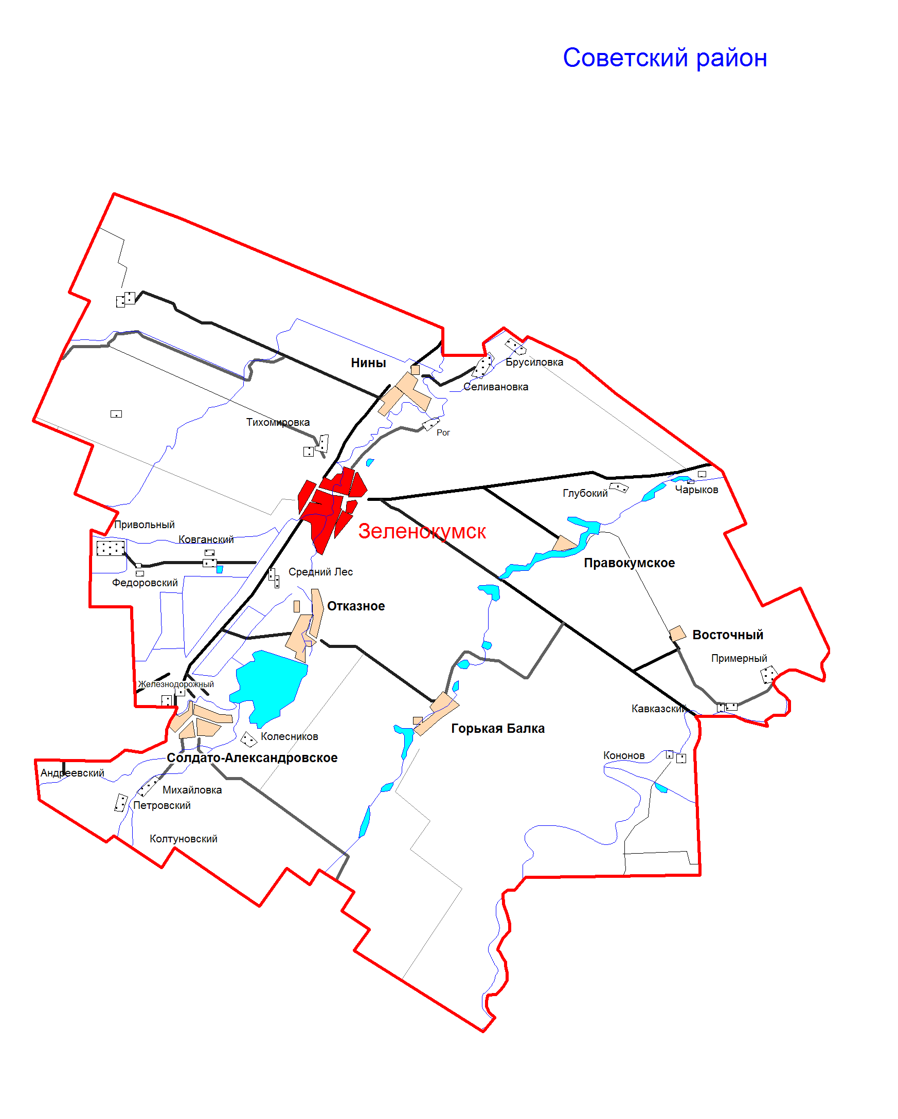 Карта советского городского округа Ставропольского края.